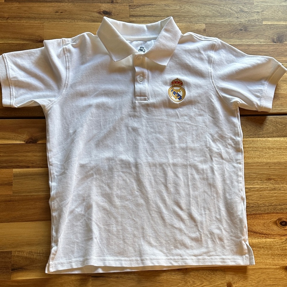 Real Madrid Kids White Polo Shirt with Crest (Size 11/12)